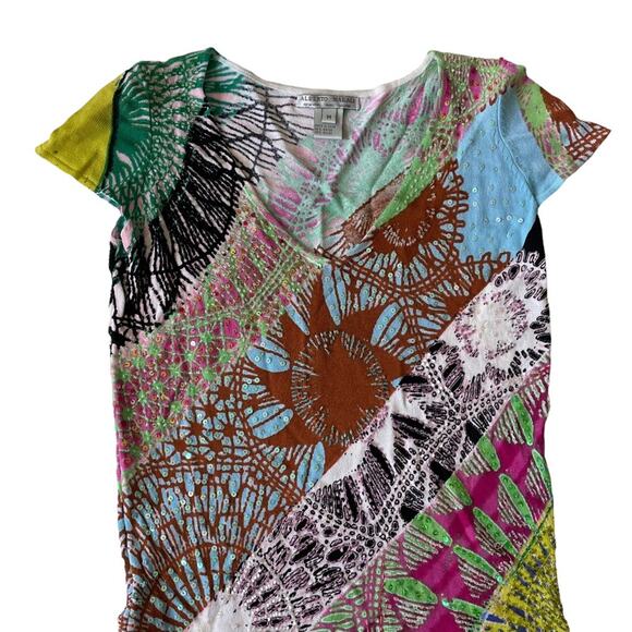 Alberto Makali Beaded Blouse Colorful Vibrant Abstract Geometric Sequin M GUC - Picture 3 of 12